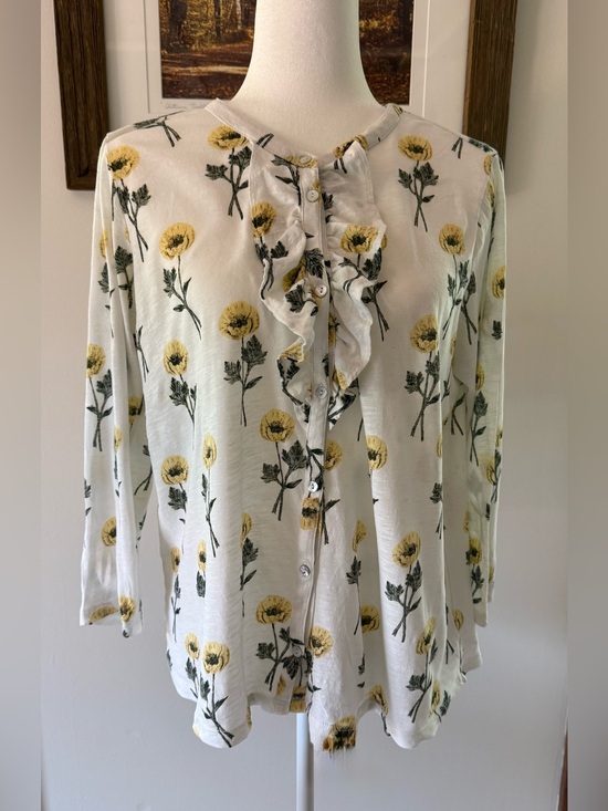 Lucky Brand Tops - Lucky Brand White Button-Front Blouse with Yellow Flowers